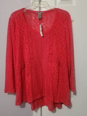 new directions Coral Crochet-Panel Scoop Neck Sweater